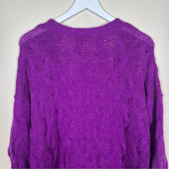 Free People Womens Purple Deep Vneck Wool Alpaca Cable Knit Sweater Long Sleeve - Picture 7 of 10